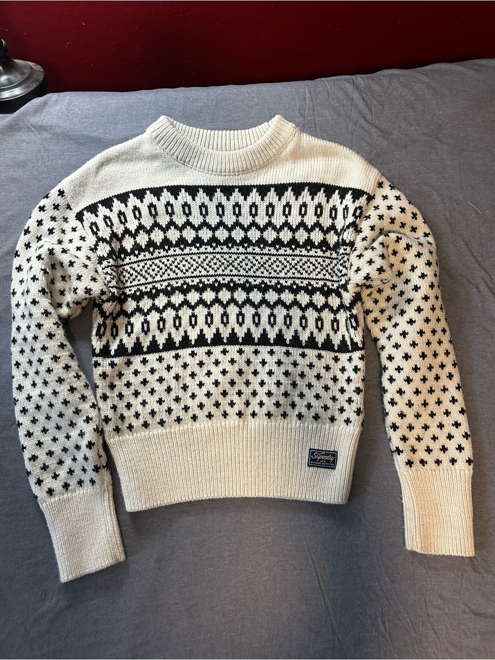 Superdry Cream & Black Fair Isle Crewneck Sweater